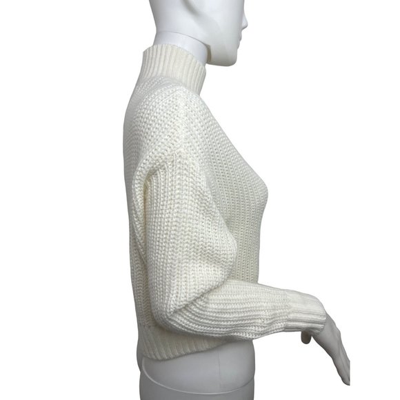 H&M Women’s Sweater XS Ivory Cropped Long Sleeves Turtleneck Dropped Shoulder - Picture 5 of 9